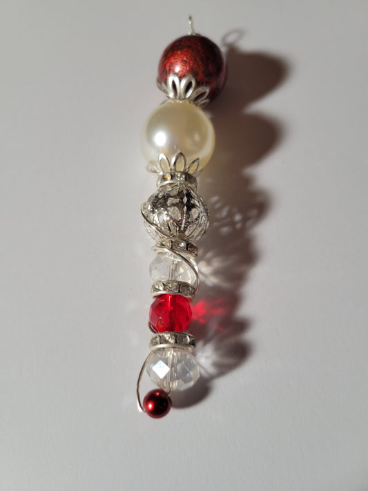 Red Beaded Ornament 0362