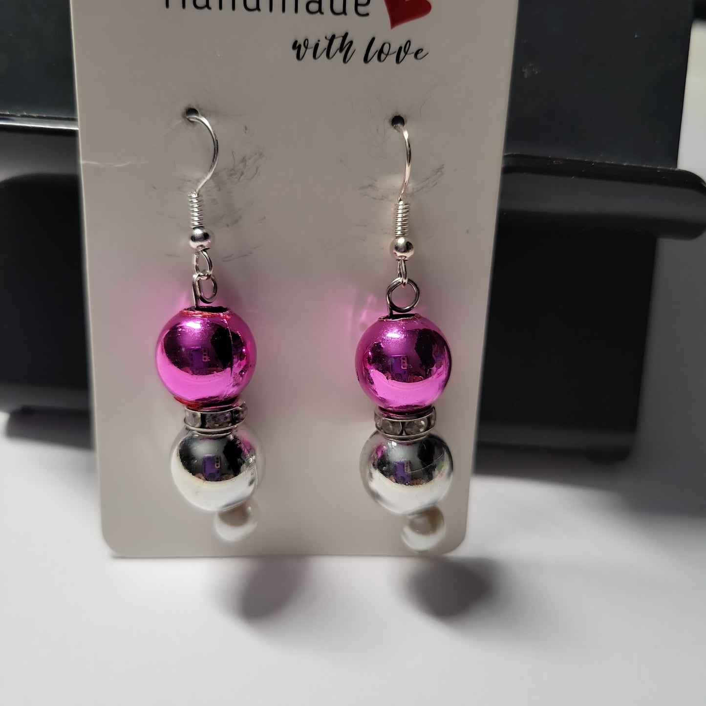 Silver & Hot Pink Earrings