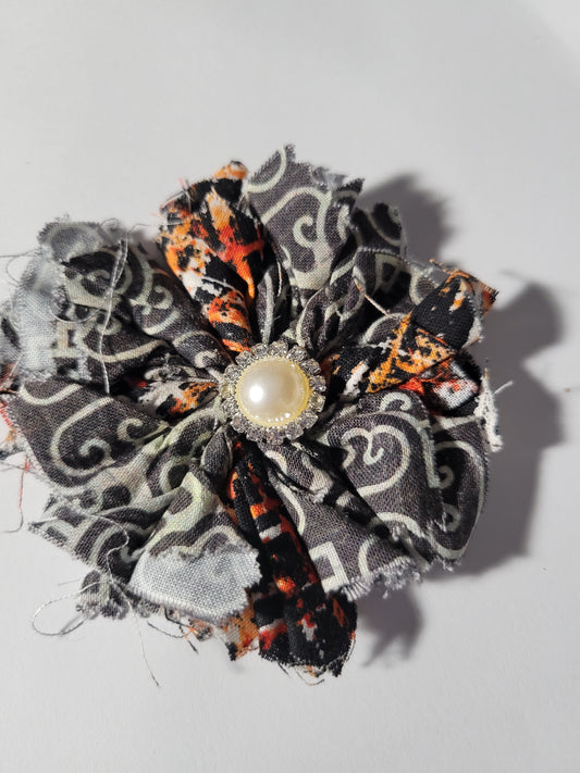 Black Grey Fabric Flower 0176