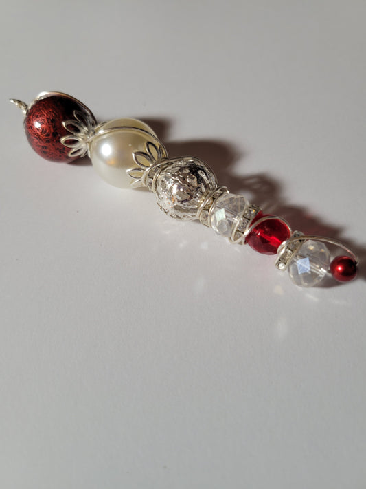 Red Beaded Ornament 0362